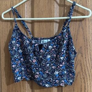 Hollister Navy Floral Spaghetti-Strap Crop Top